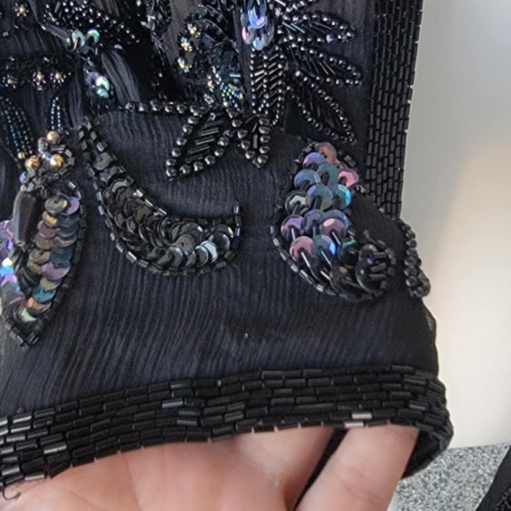 Vintage Beaded Silk Evening Jacket Sequin Blazer Glam Art Deco Style - Picture 11 of 13
